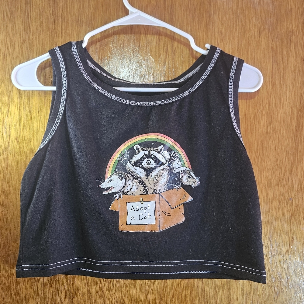 “Adopt a Cat” Graphic Crop Tank Top Funny Animal Shirt